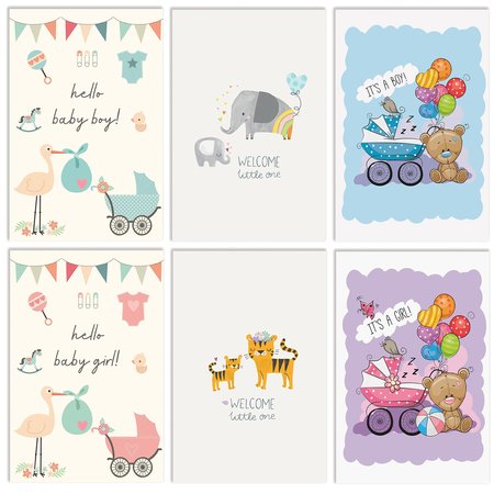BETTER OFFICE PRODUCTS New Baby Congratulations Cards W/Envelopes, 4in. x 6in. 6 Cover Designs, Blank Inside, 25PK 64625